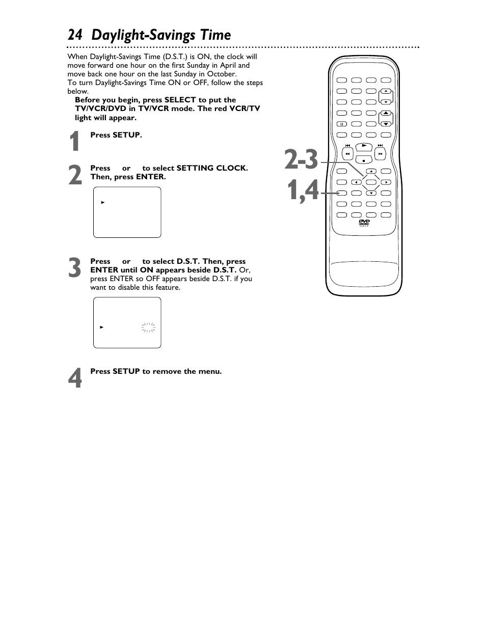 24 daylight-savings time | Philips 27DVCR55S User Manual | Page 24 / 80