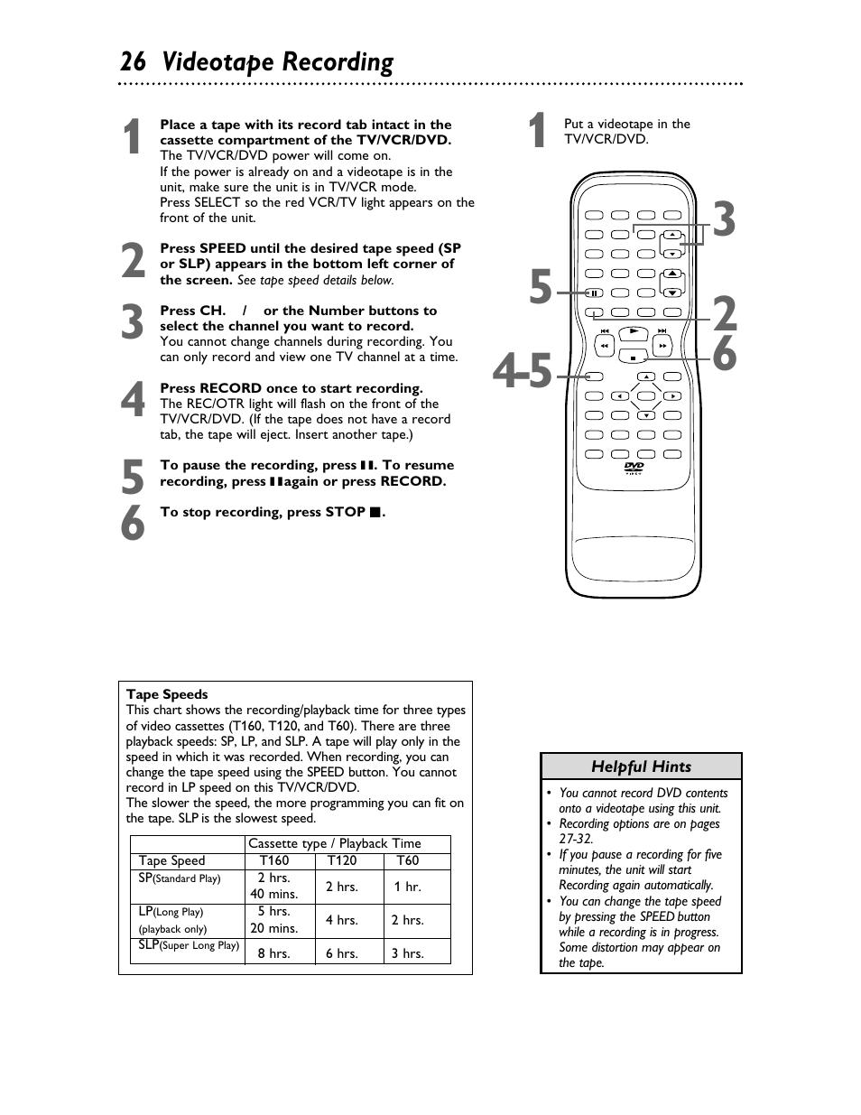 26 videotape recording | Philips 27DVCR55S User Manual | Page 26 / 80