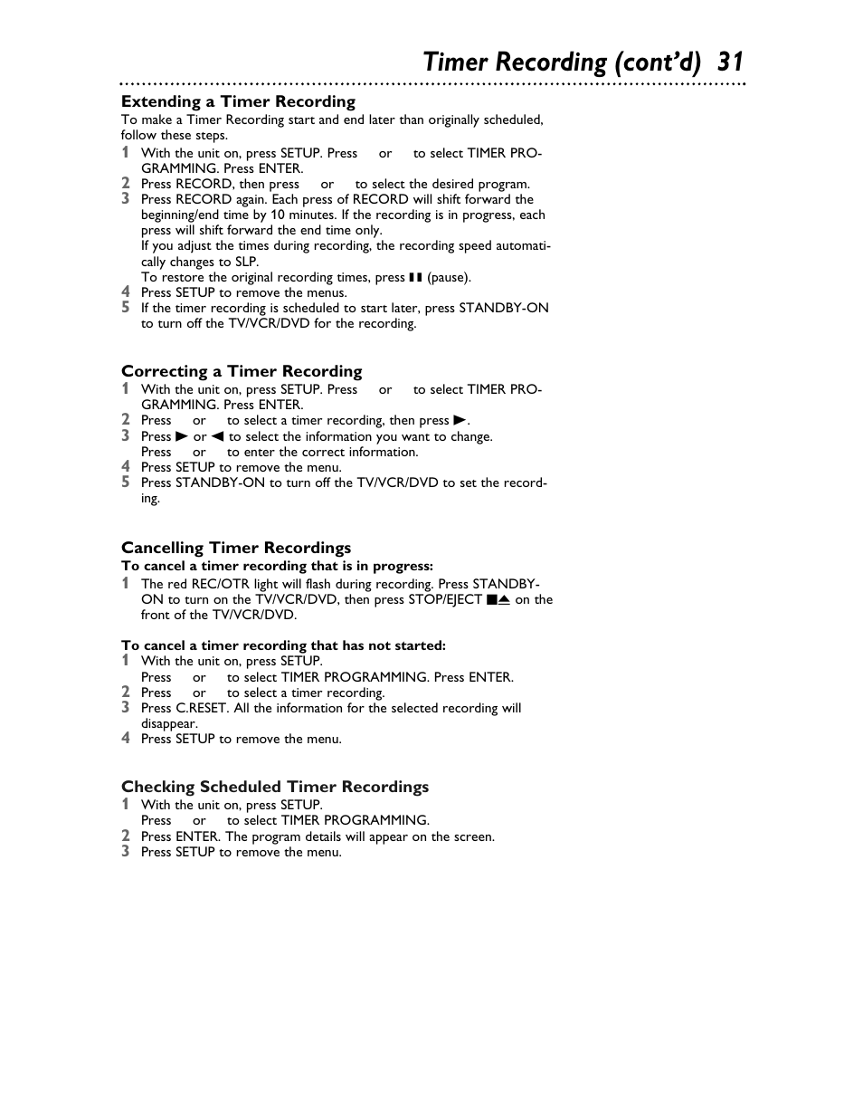 Timer recording (cont’d) 3 1 | Philips 27DVCR55S User Manual | Page 31 / 80