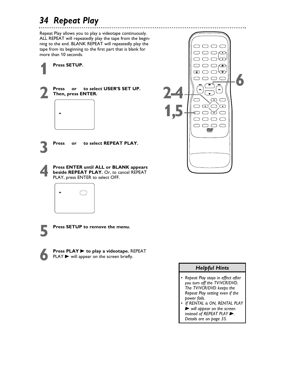 34 repeat play | Philips 27DVCR55S User Manual | Page 34 / 80