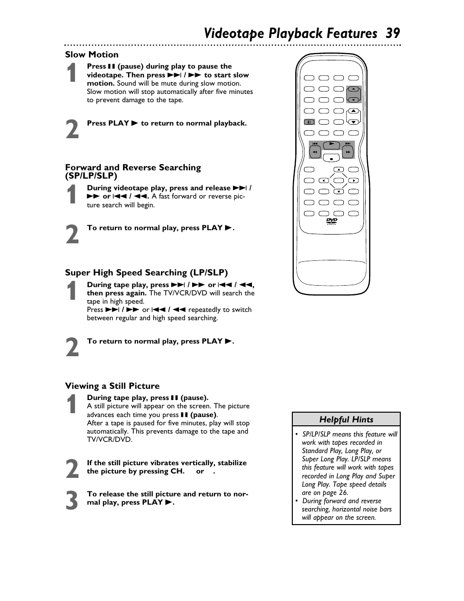 Videotape playback features 39 | Philips 27DVCR55S User Manual | Page 39 / 80