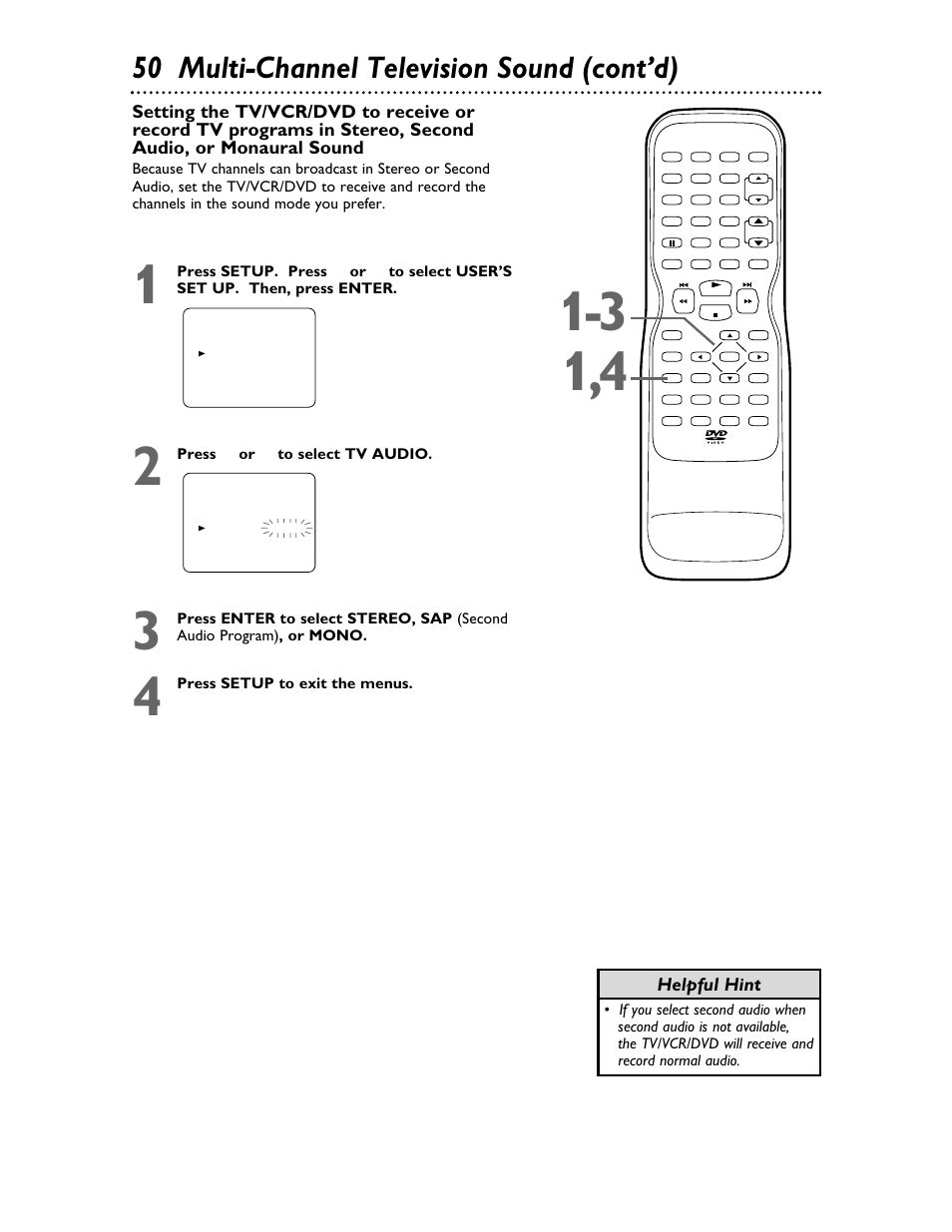 50 multi-channel television sound (cont’d) | Philips 27DVCR55S User Manual | Page 50 / 80