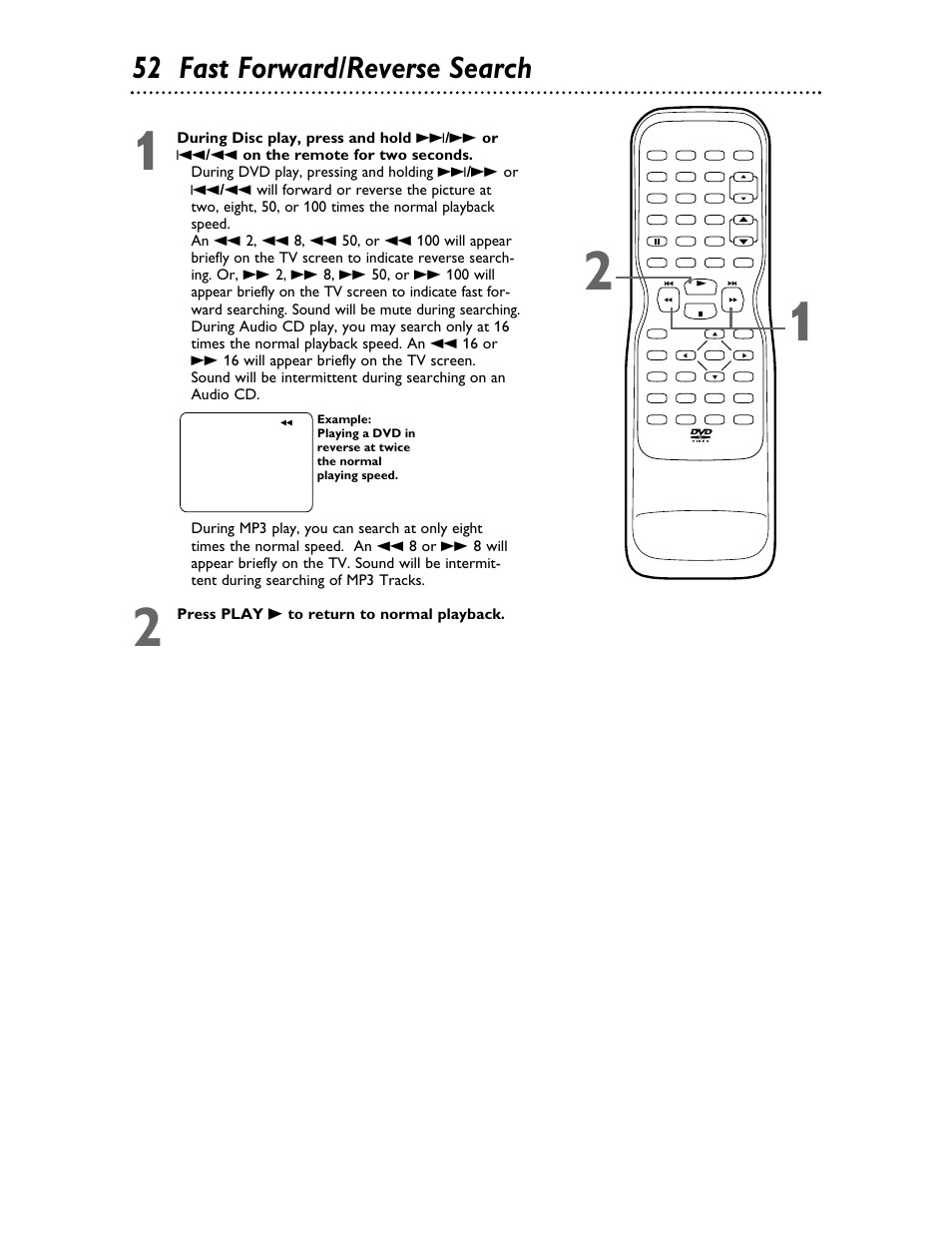 52 fast forward/reverse search | Philips 27DVCR55S User Manual | Page 52 / 80