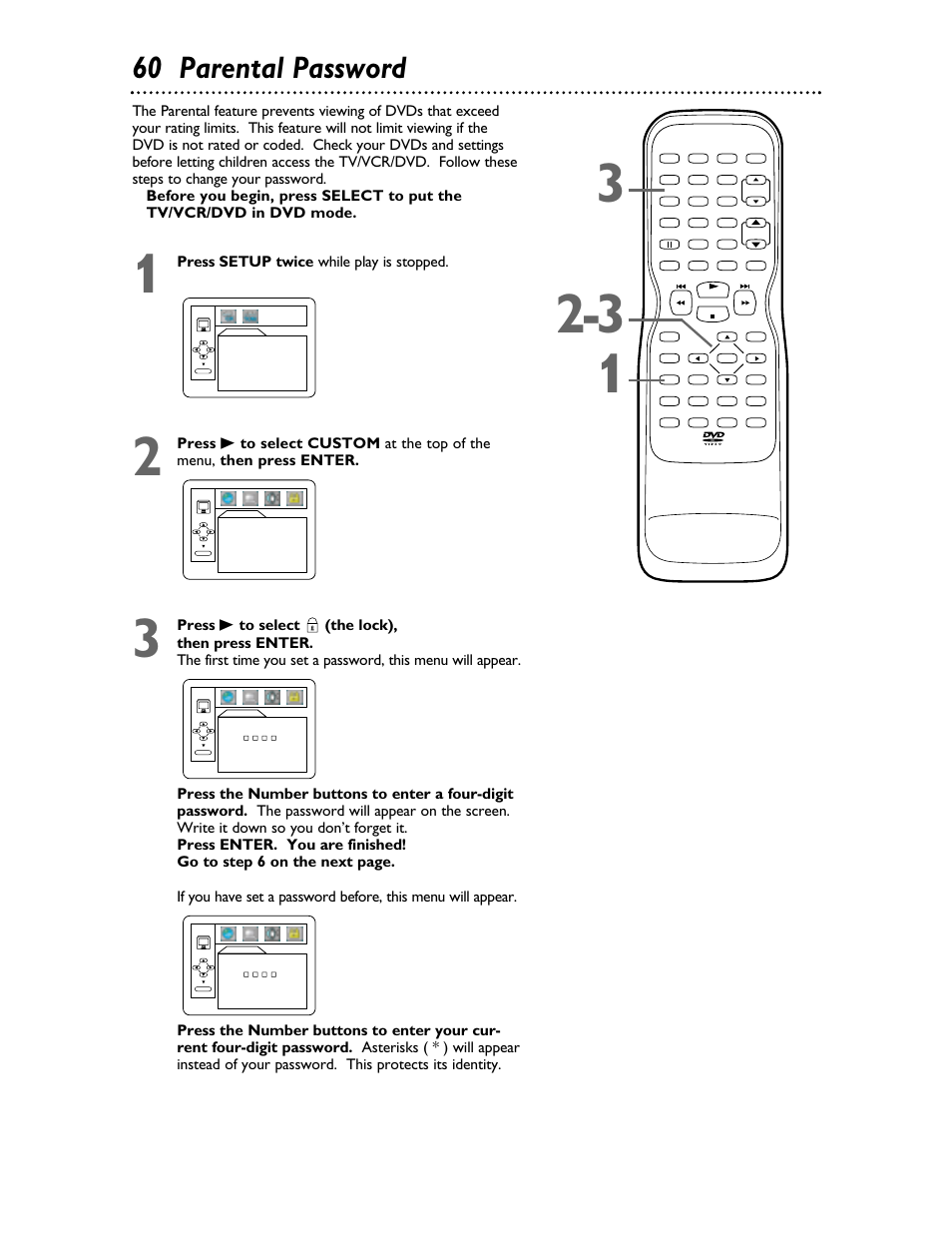 60 parental password | Philips 27DVCR55S User Manual | Page 60 / 80