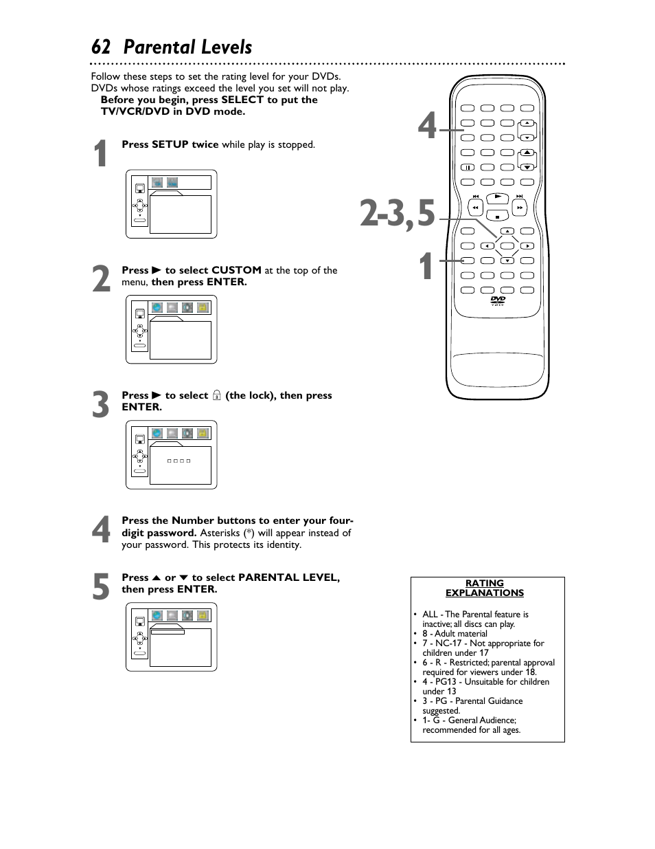 62 parental levels | Philips 27DVCR55S User Manual | Page 62 / 80