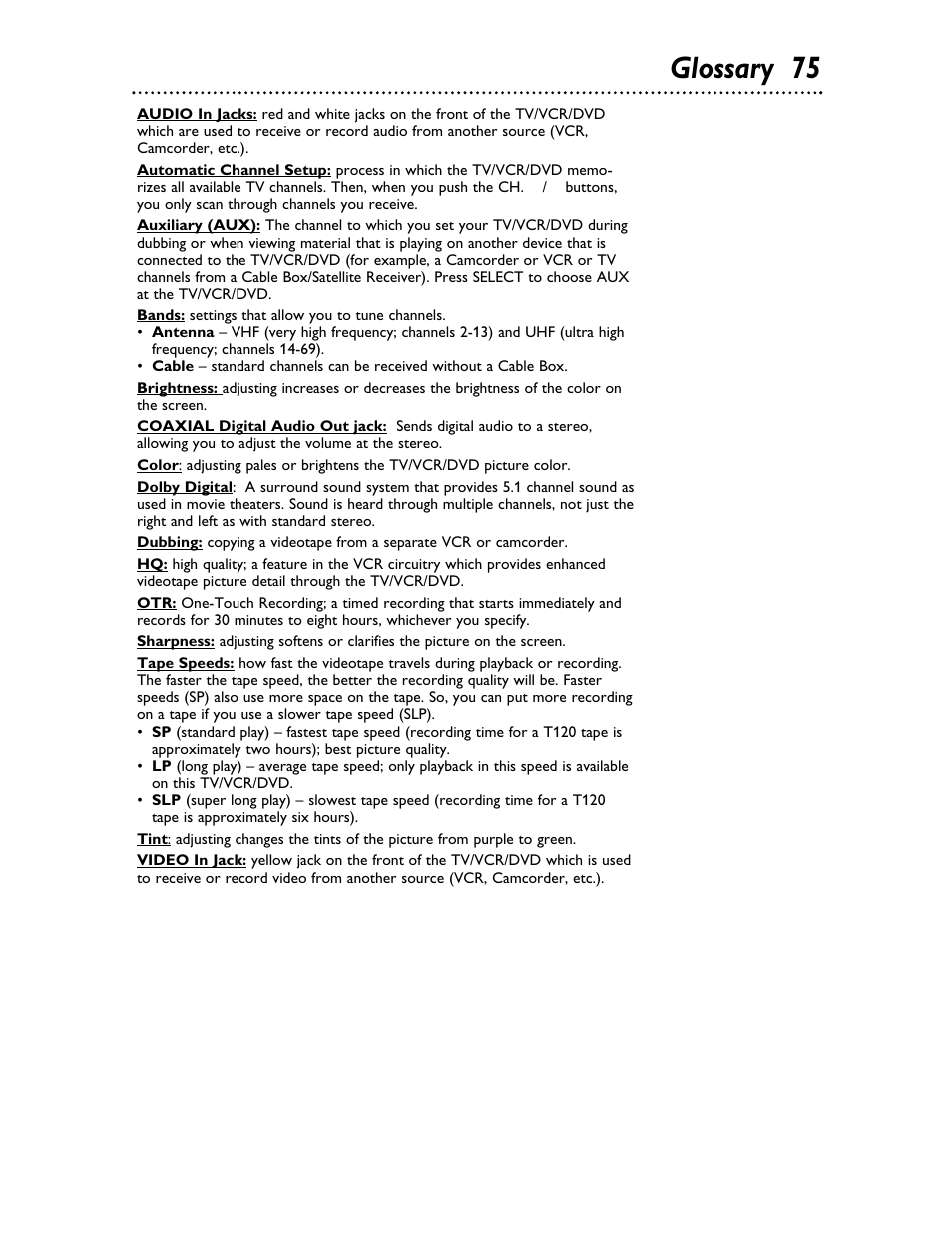 Glossary 75 | Philips 27DVCR55S User Manual | Page 75 / 80