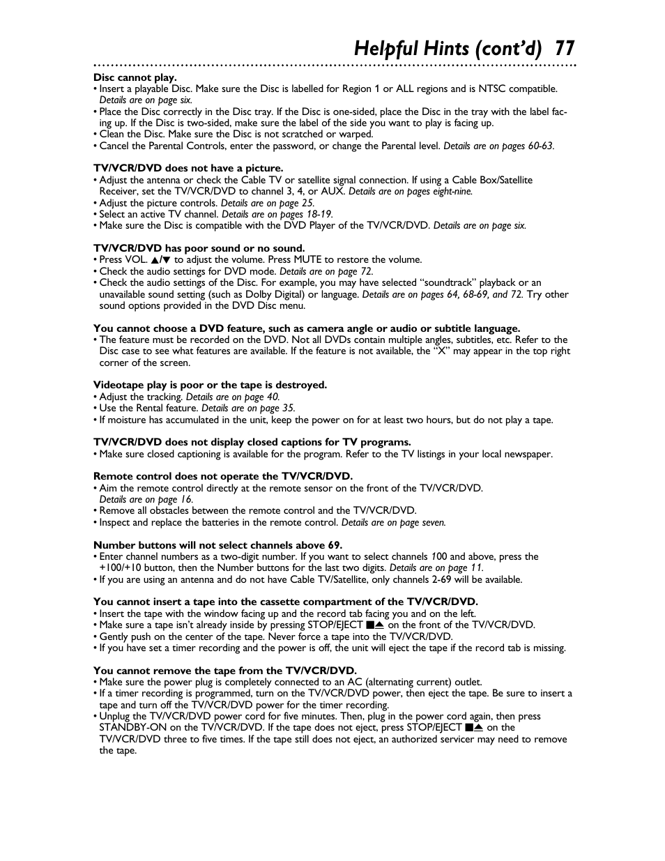 Helpful hints (cont’d) 77 | Philips 27DVCR55S User Manual | Page 77 / 80