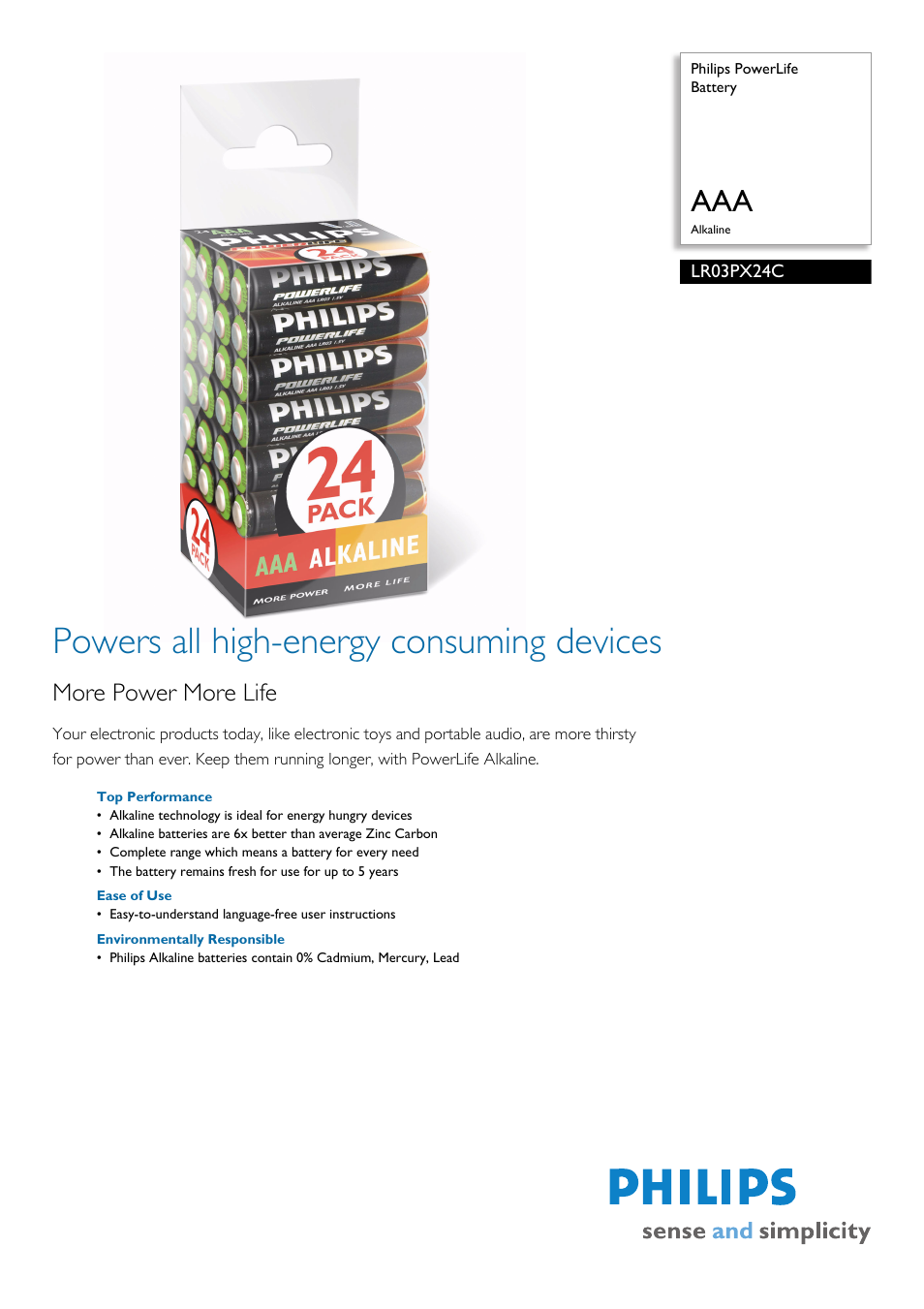 Philips LR03PX24C User Manual | 2 pages