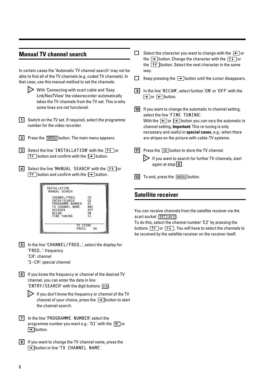 Manual tv channel search, Satellite receiver | Philips VR9185 User Manual | Page 10 / 40