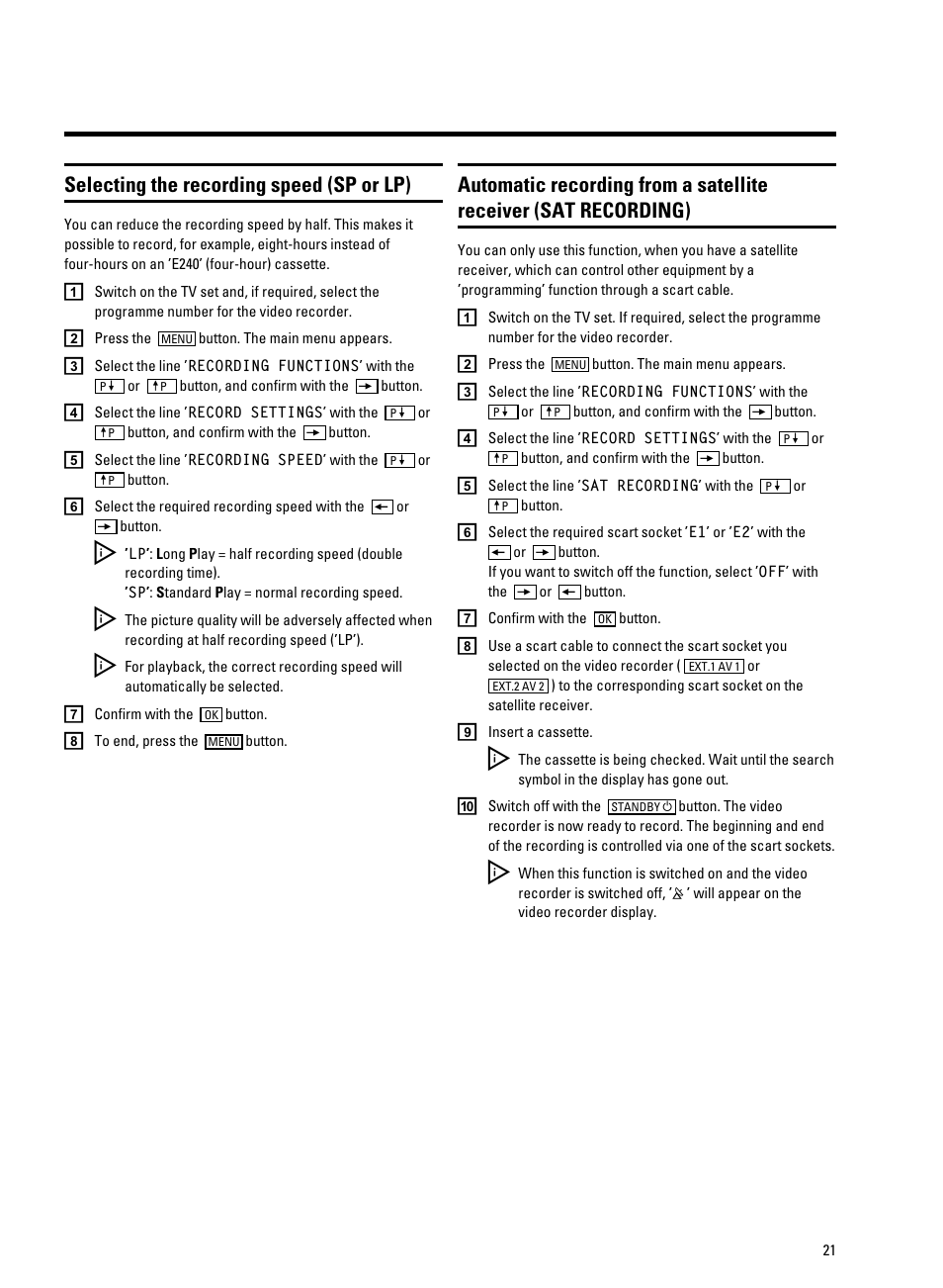 Selecting the recording speed (sp or lp) | Philips VR9185 User Manual | Page 23 / 40