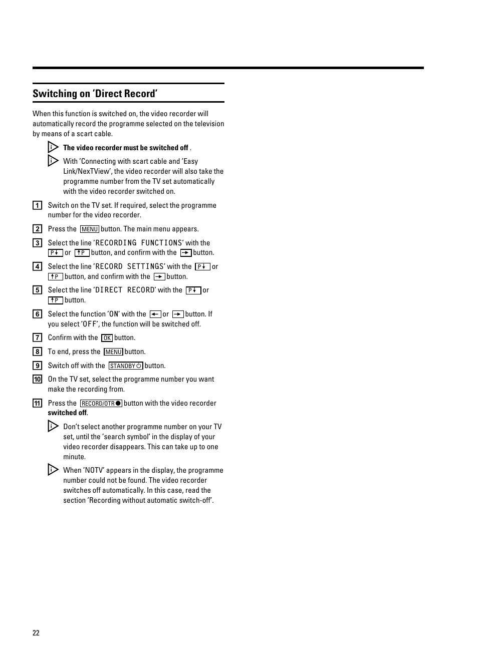 Switching on ’direct record | Philips VR9185 User Manual | Page 24 / 40