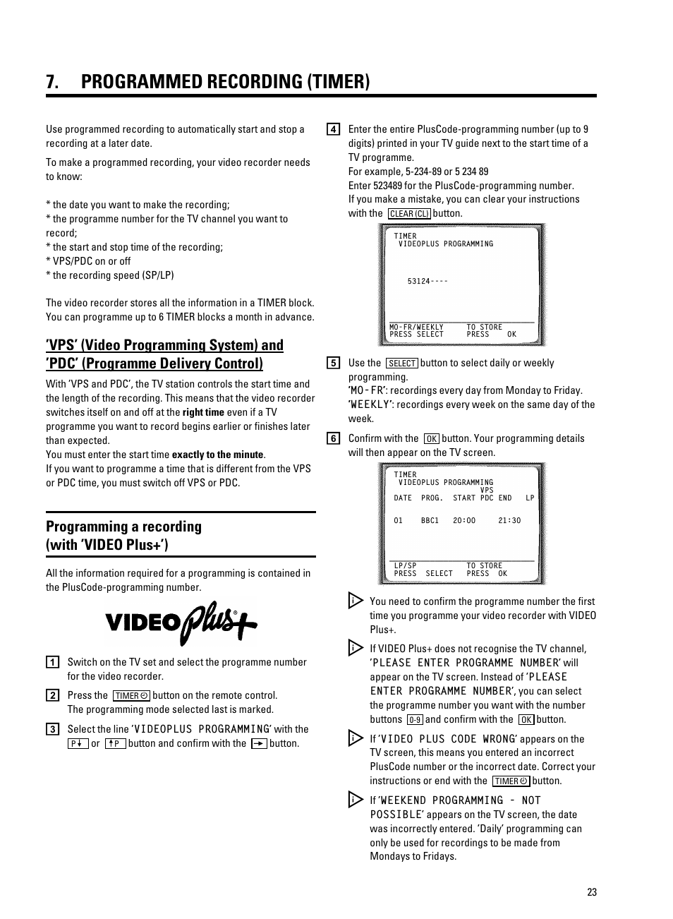 Programmed recording (timer), Programming a recording (with ’video plus+’) | Philips VR9185 User Manual | Page 25 / 40