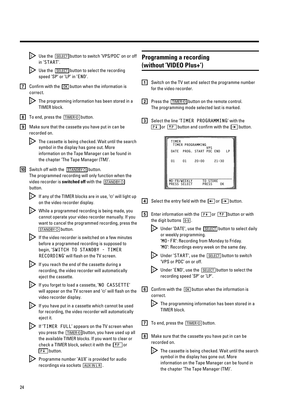 Programming a recording (without ’video plus+’) | Philips VR9185 User Manual | Page 26 / 40