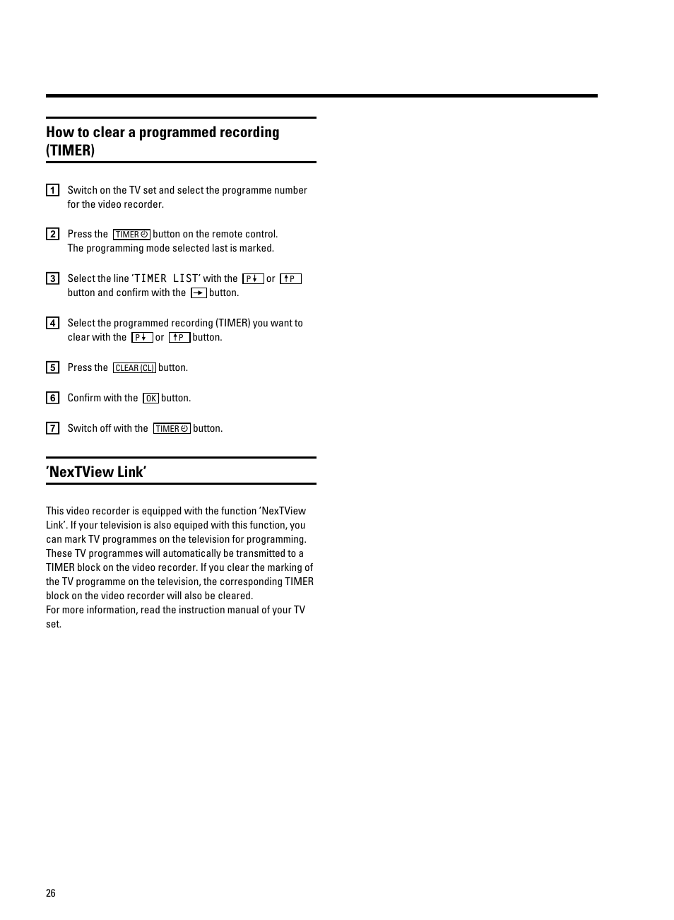 How to clear a programmed recording (timer), Nextview link | Philips VR9185 User Manual | Page 28 / 40