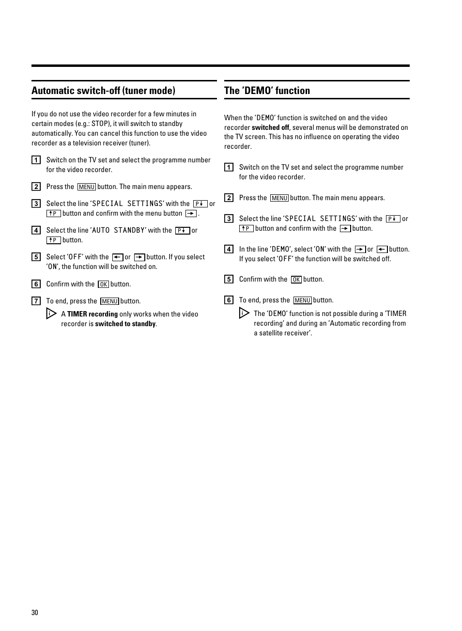 Automatic switch-off (tuner mode), The ’demo’ function | Philips VR9185 User Manual | Page 32 / 40