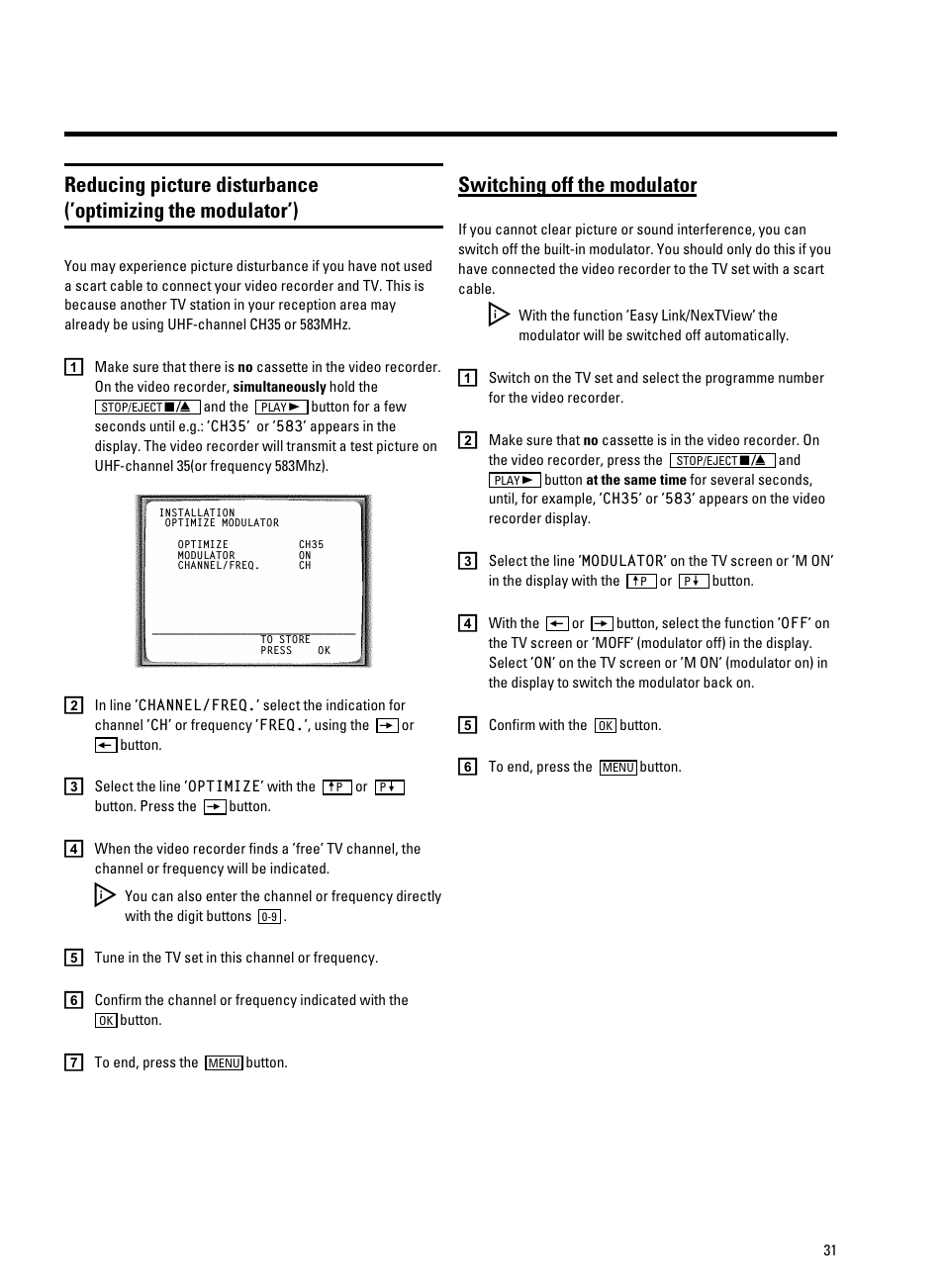 Switching off the modulator | Philips VR9185 User Manual | Page 33 / 40