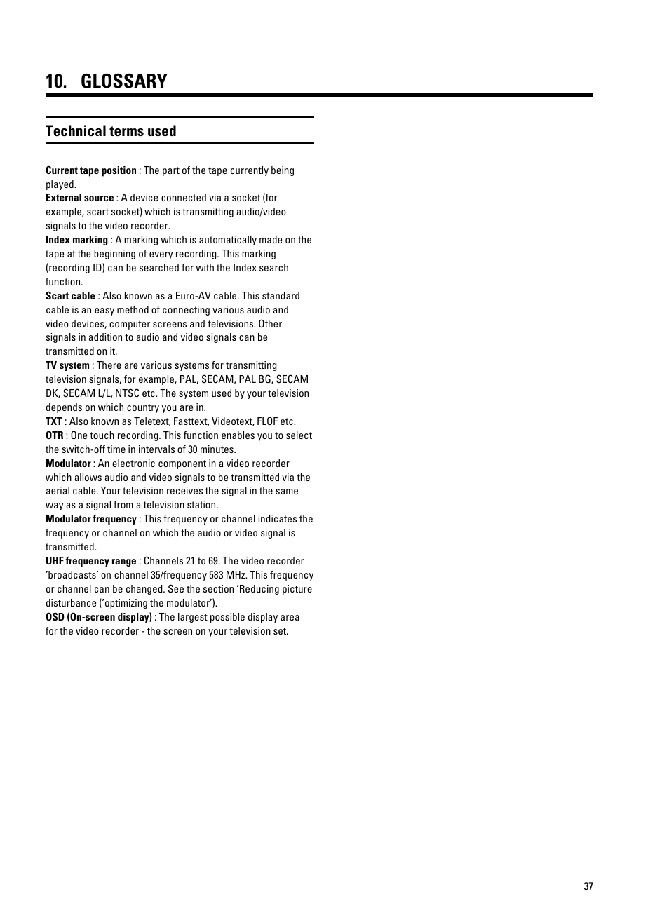 Glossary | Philips VR9185 User Manual | Page 39 / 40