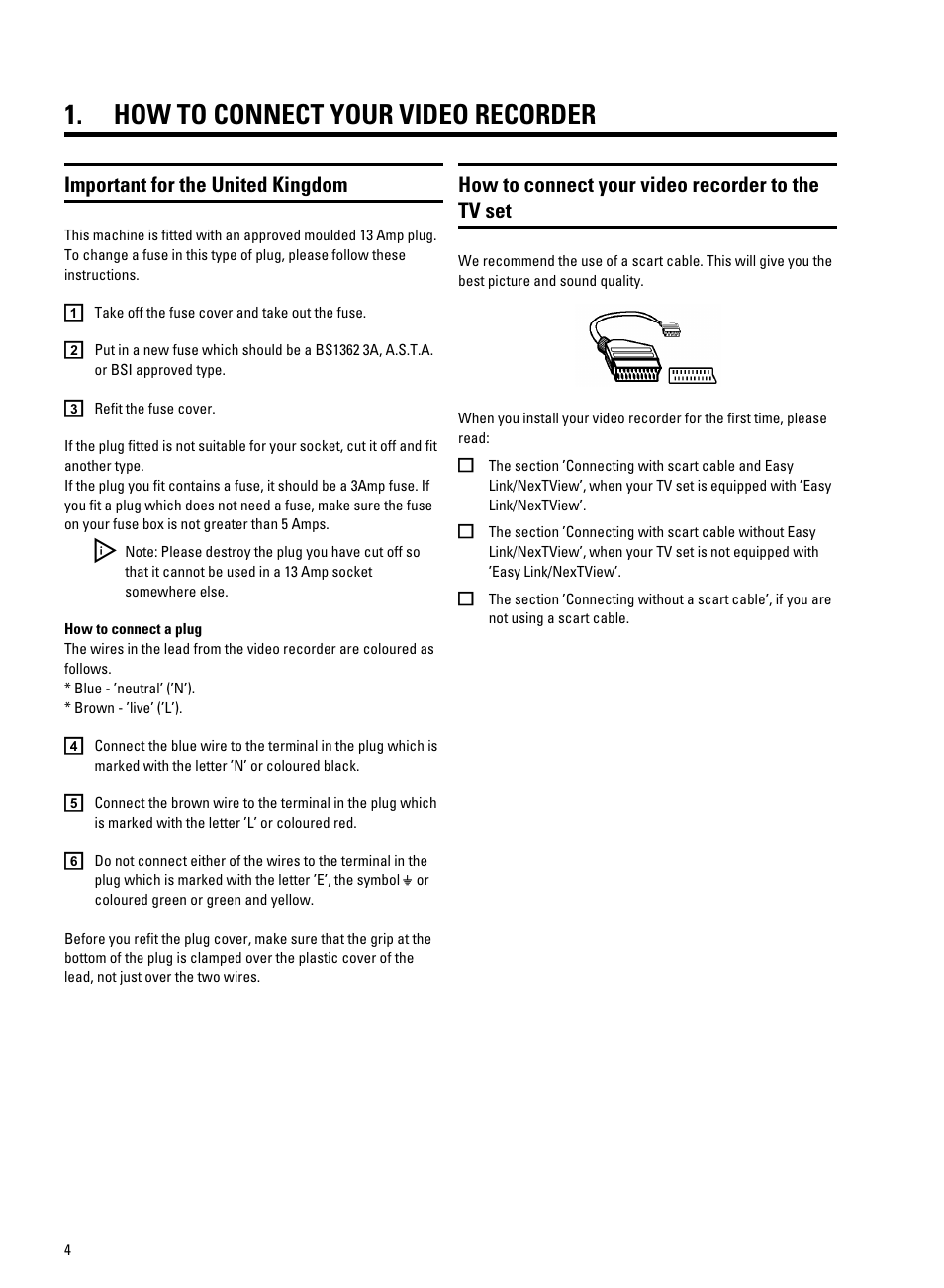 How to connect your video recorder, Important for the united kingdom, How to connect your video recorder to the tv set | Philips VR9185 User Manual | Page 6 / 40