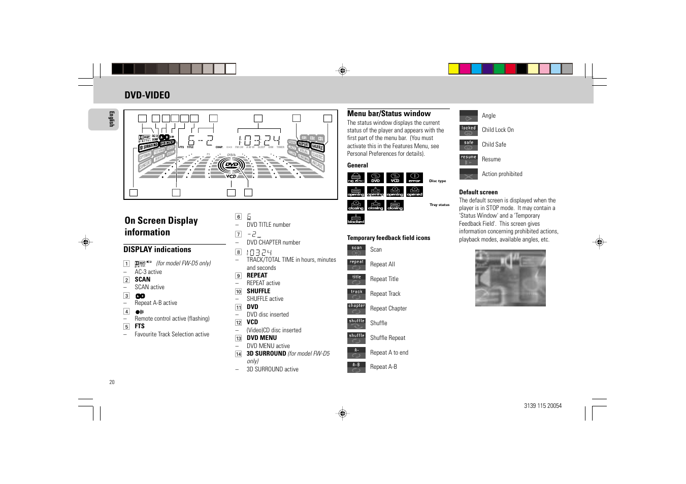 On screen display information, Dvd-video | Philips FW-D1 User Manual | Page 20 / 41