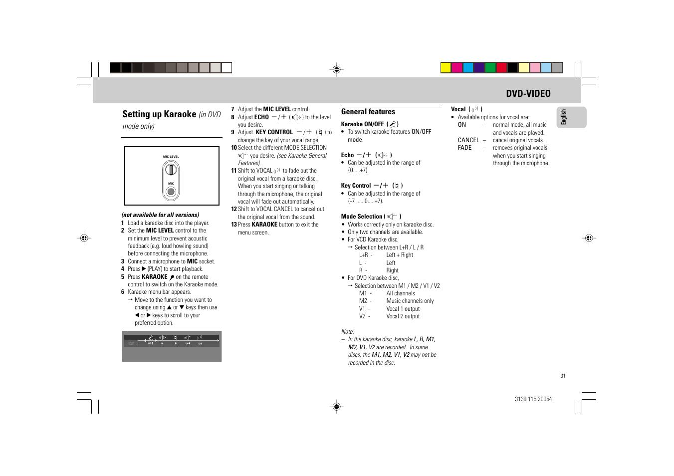 Setting up karaoke, Dvd-video | Philips FW-D1 User Manual | Page 31 / 41