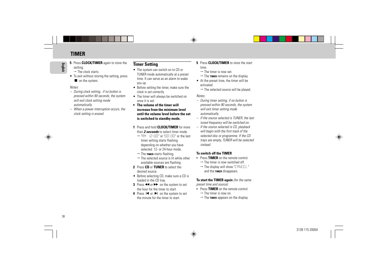 Timer | Philips FW-D1 User Manual | Page 38 / 41