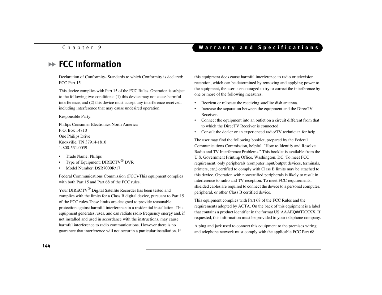 Fcc information | Philips DSR7000R/17 User Manual | Page 155 / 176