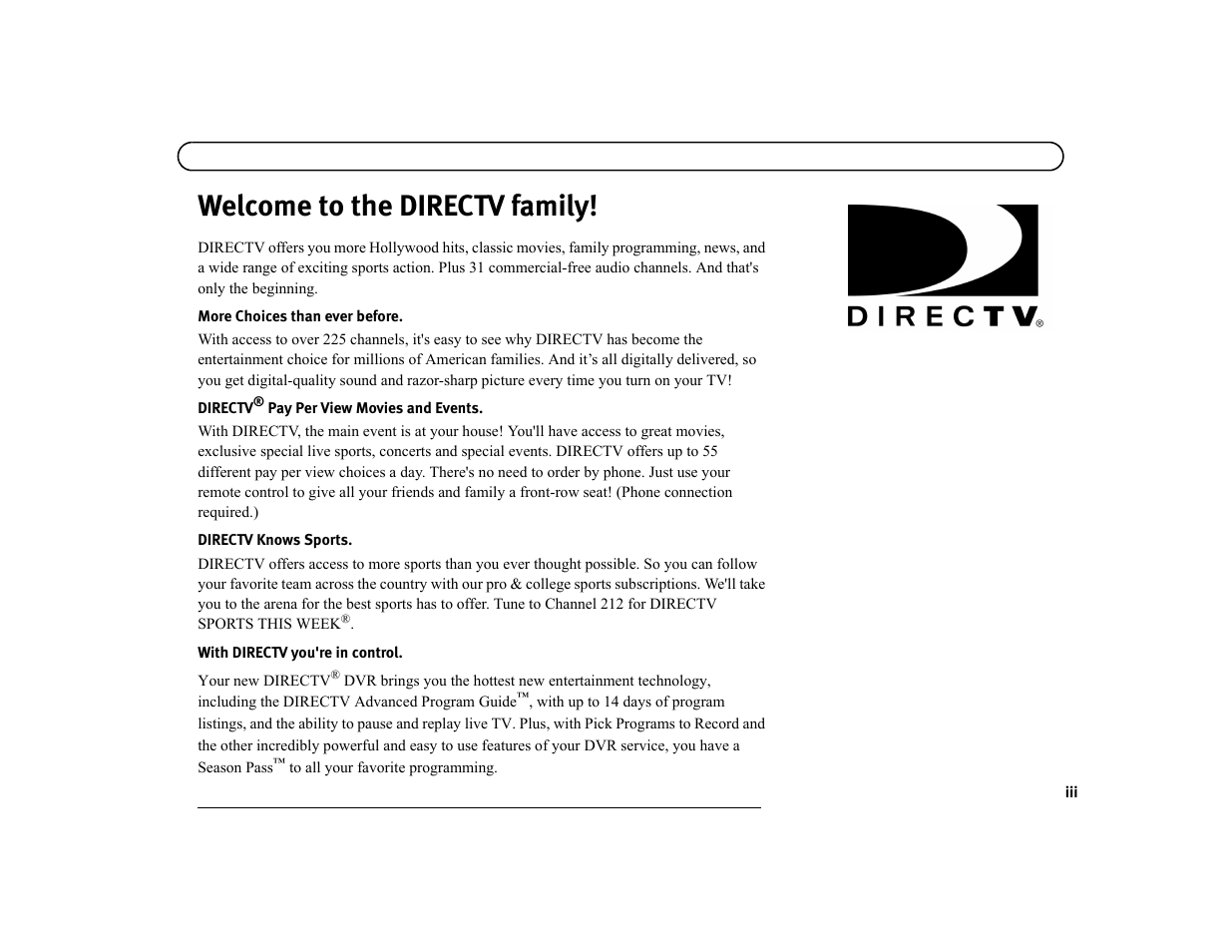 Welcome to the directv family | Philips DSR7000R/17 User Manual | Page 6 / 176