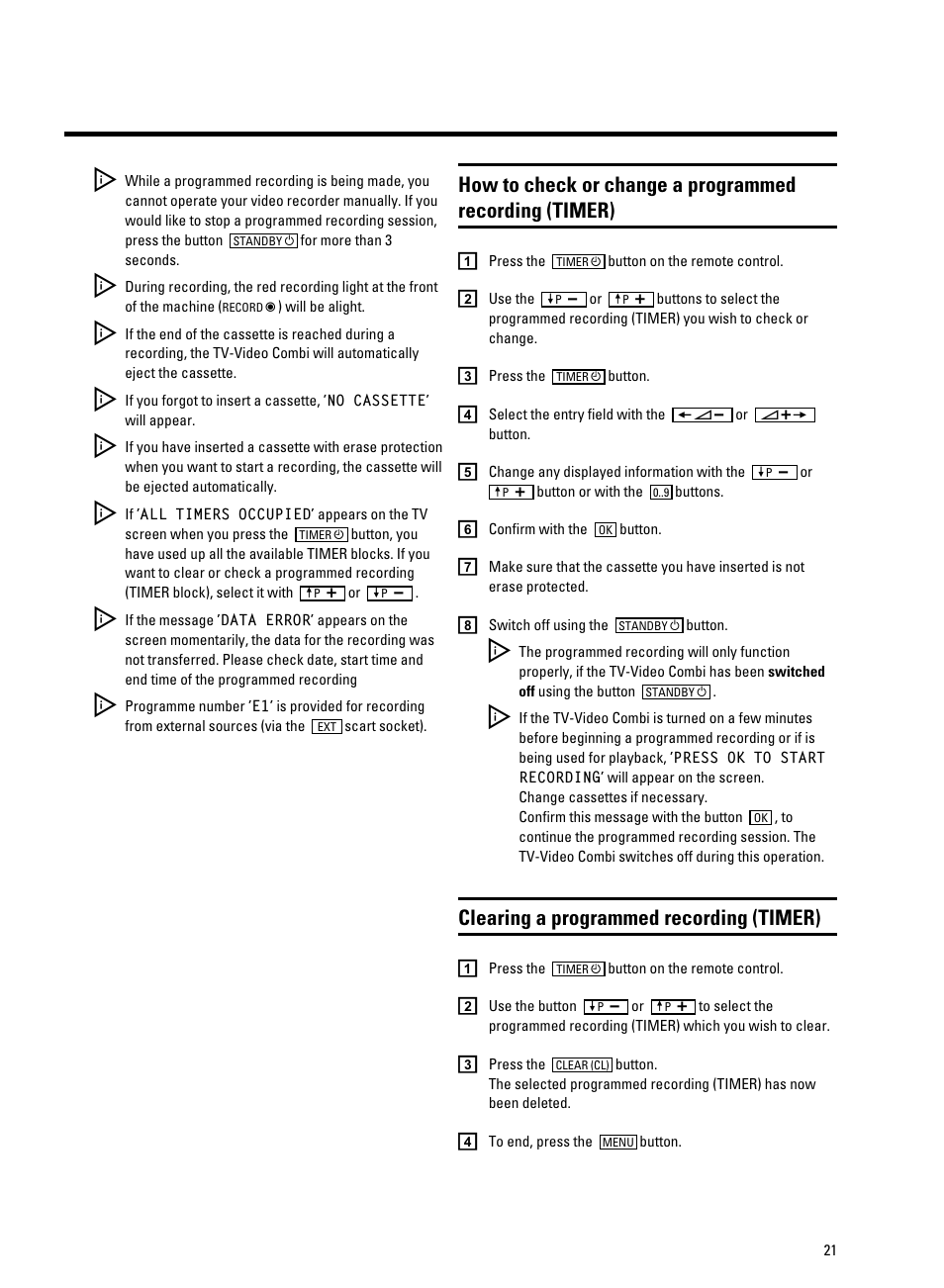 Clearing a programmed recording (timer) | Philips 14 PV 202 User Manual | Page 23 / 28