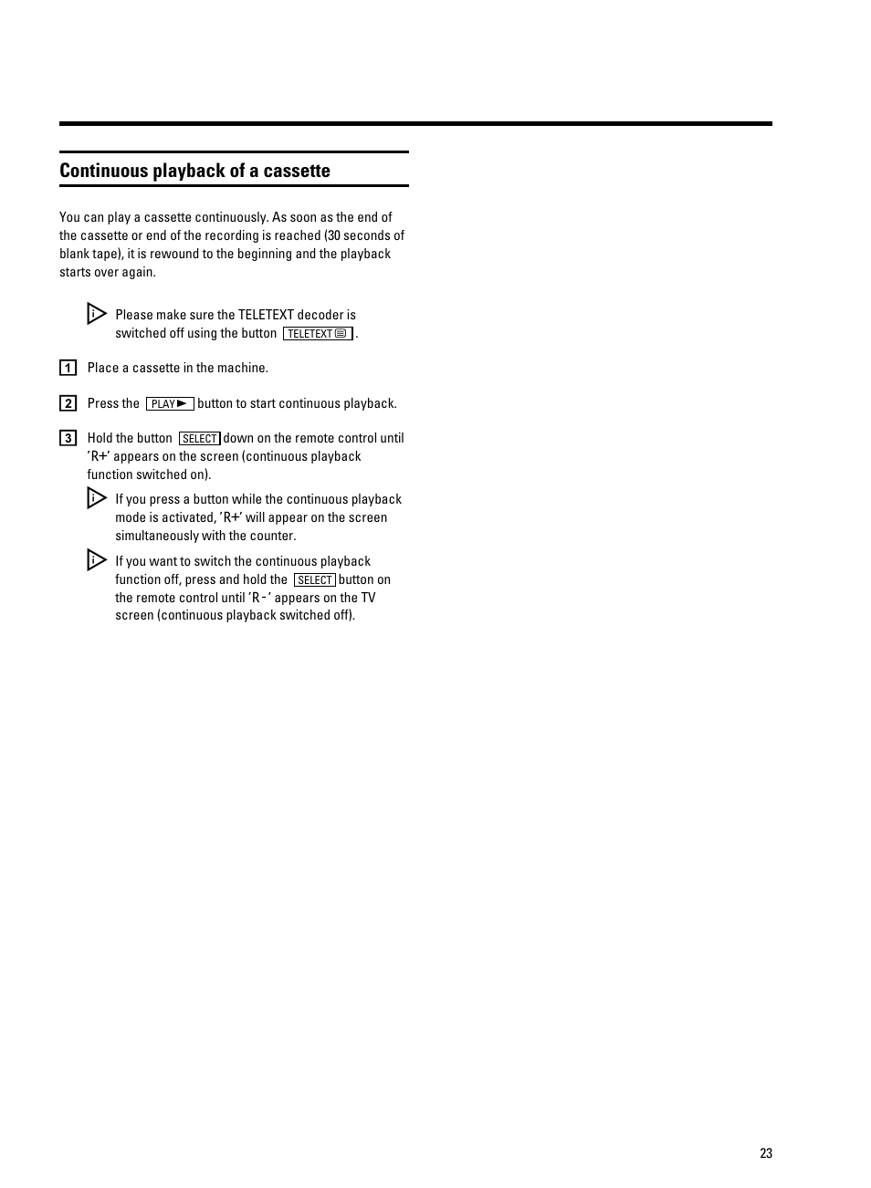 Continuous playback of a cassette | Philips 14 PV 202 User Manual | Page 25 / 28