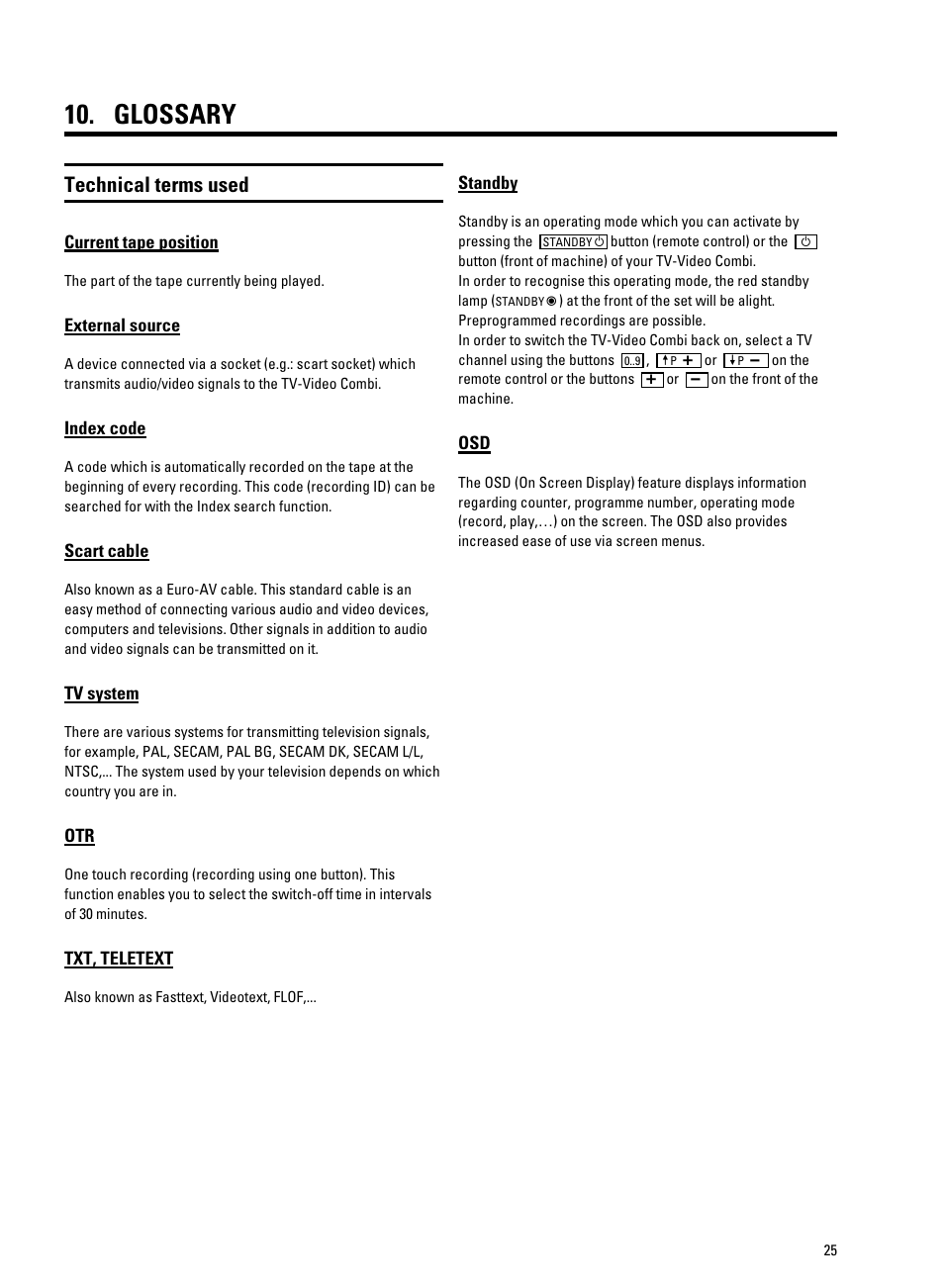 Glossary, Technical terms used | Philips 14 PV 202 User Manual | Page 27 / 28