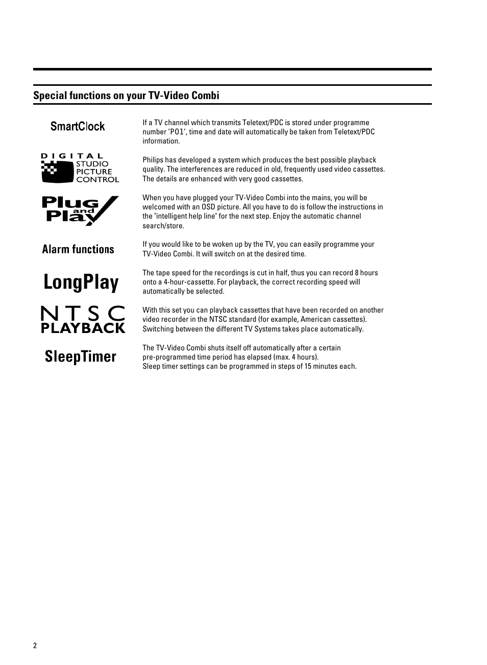 Special functions on your tv-video combi | Philips 14 PV 202 User Manual | Page 5 / 28