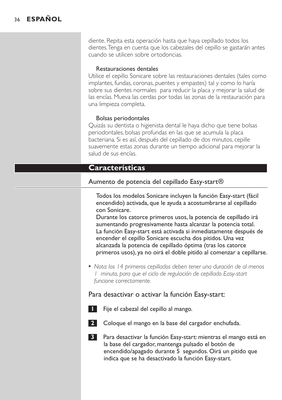 Características | Philips Sonicare e7000 Series User Manual | Page 36 / 48