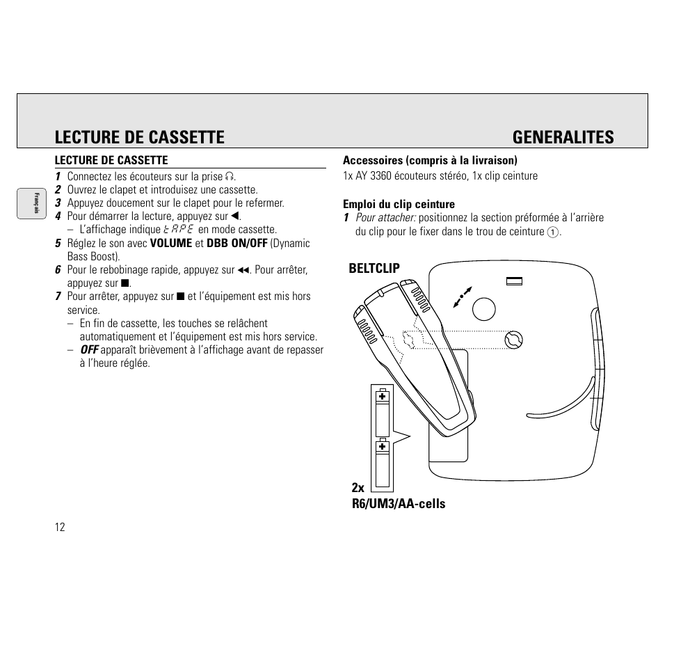 Lecture de cassette generalites | Philips AQ6691/00 User Manual | Page 12 / 71
