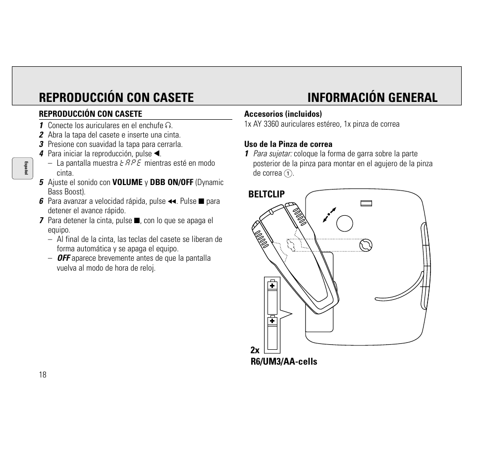 Reproducción con casete información general | Philips AQ6691/00 User Manual | Page 18 / 71
