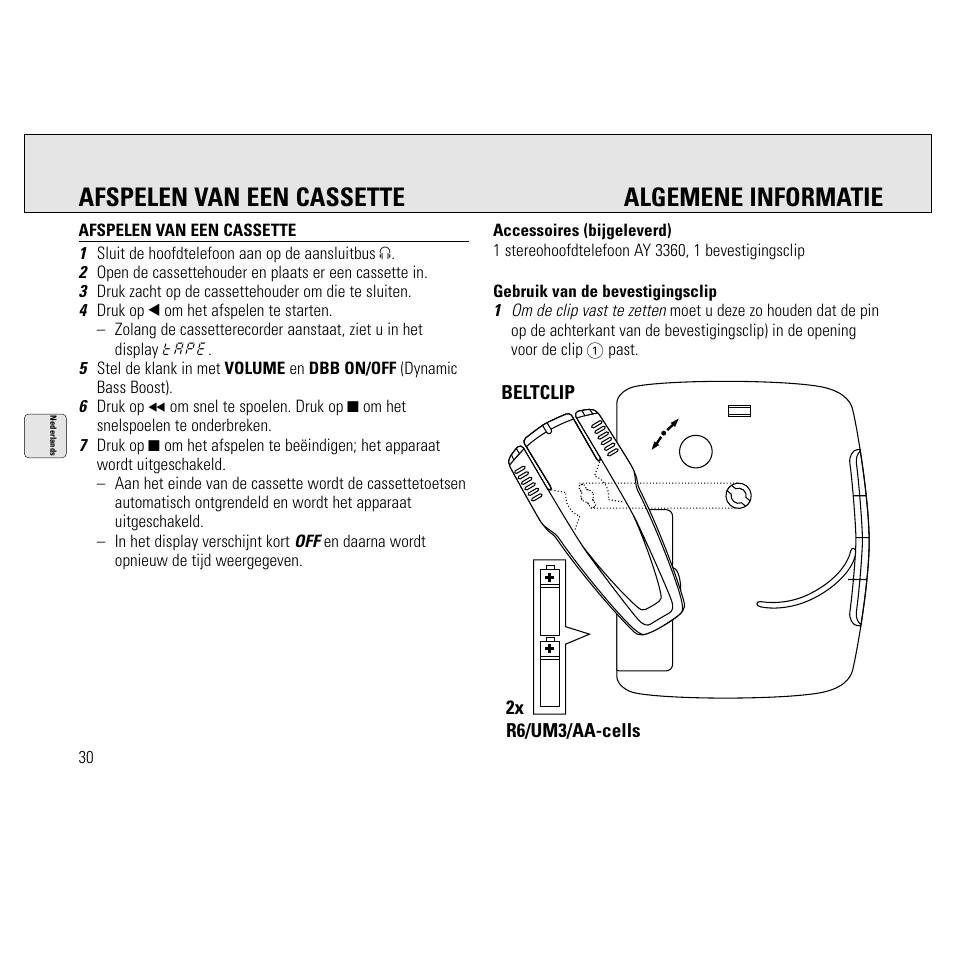 Afspelen van een cassette algemene informatie | Philips AQ6691/00 User Manual | Page 30 / 71