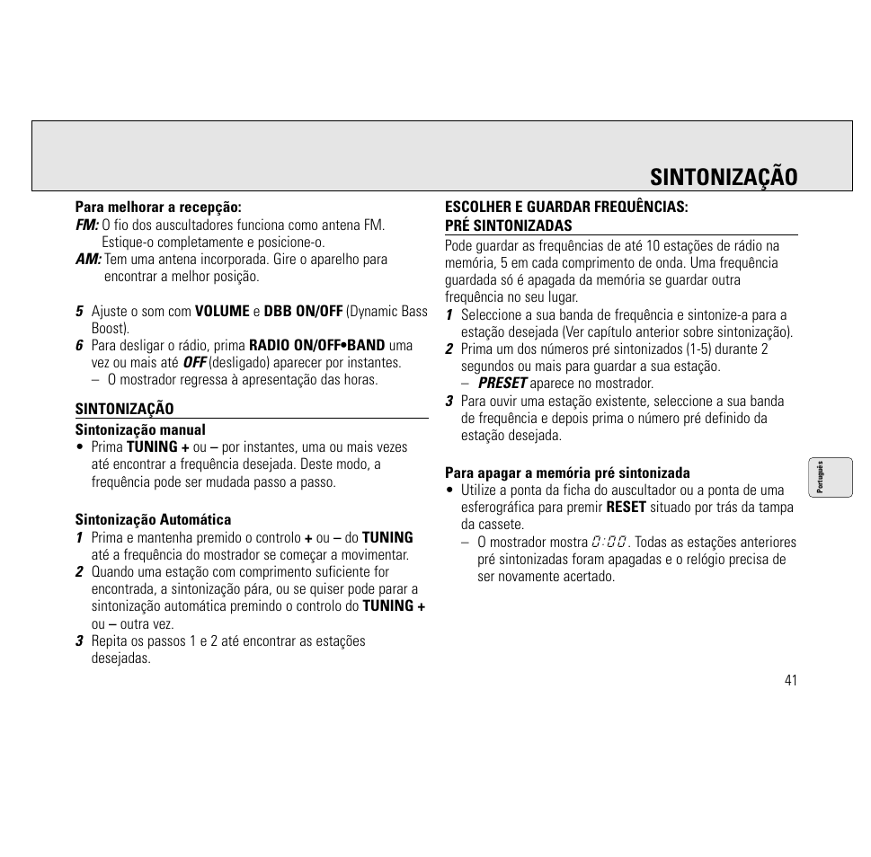 Sintonização | Philips AQ6691/00 User Manual | Page 41 / 71