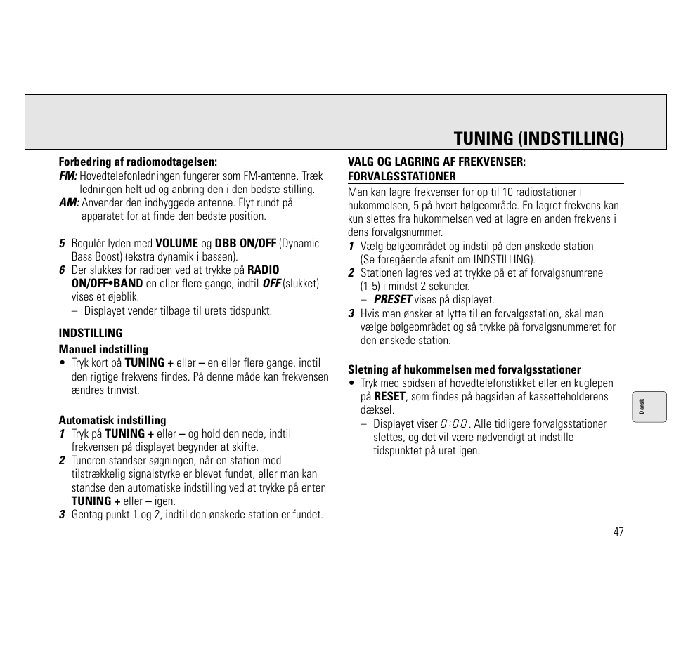 Tuning (indstilling) | Philips AQ6691/00 User Manual | Page 47 / 71