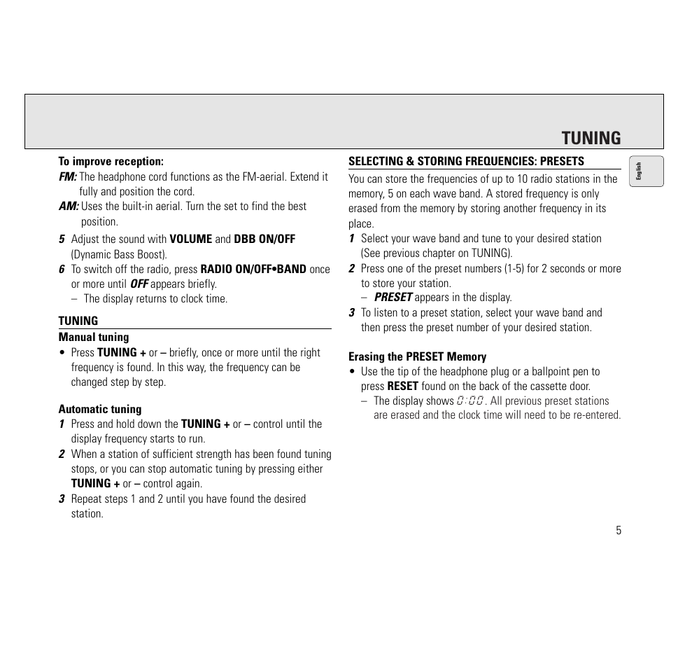 Tuning | Philips AQ6691/00 User Manual | Page 5 / 71