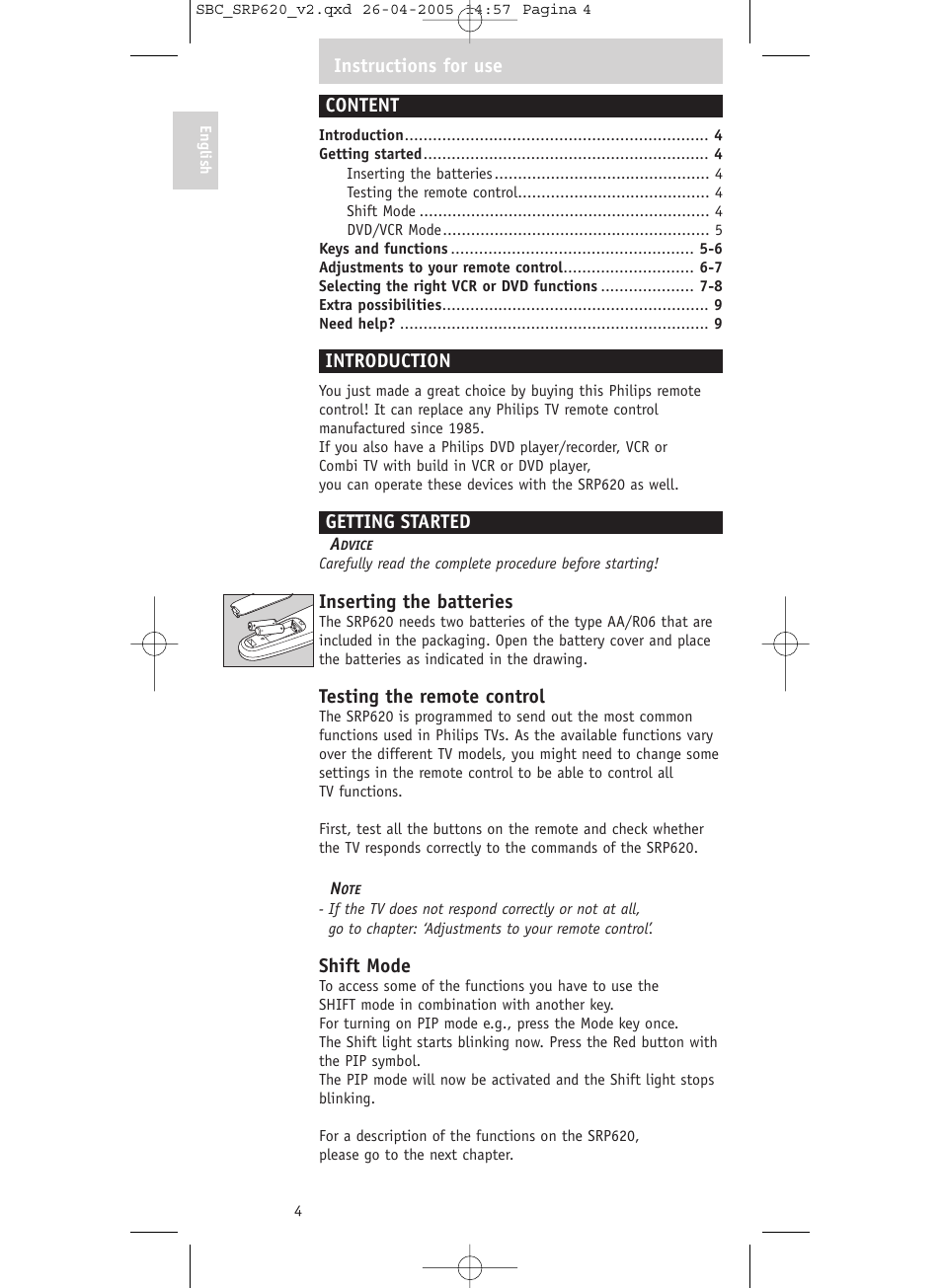 Philips SRP620 User Manual | Page 4 / 76