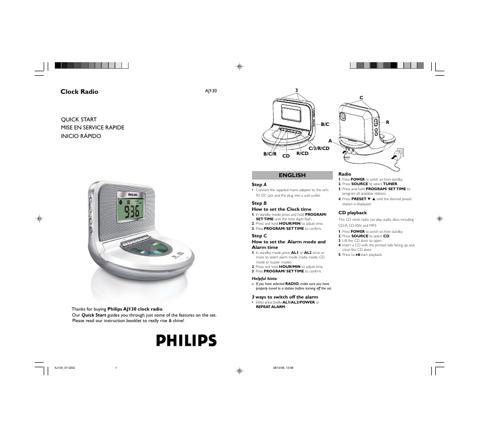 Clock radio | Philips AJ130 User Manual | Page 2 / 2