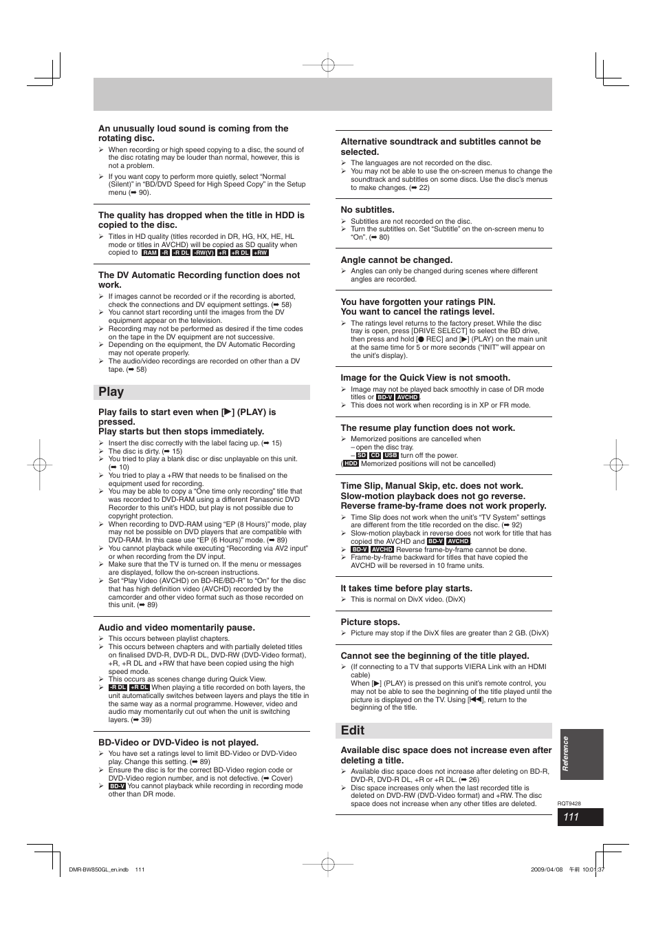 Play, Edit | Philips DIGA DMR-BW750 User Manual | Page 111 / 124