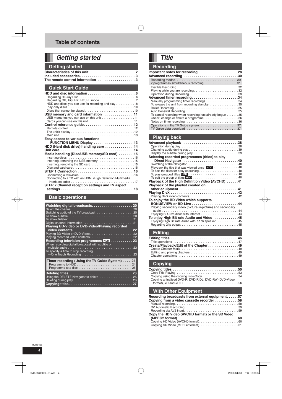 Philips DIGA DMR-BW750 User Manual | Page 4 / 124