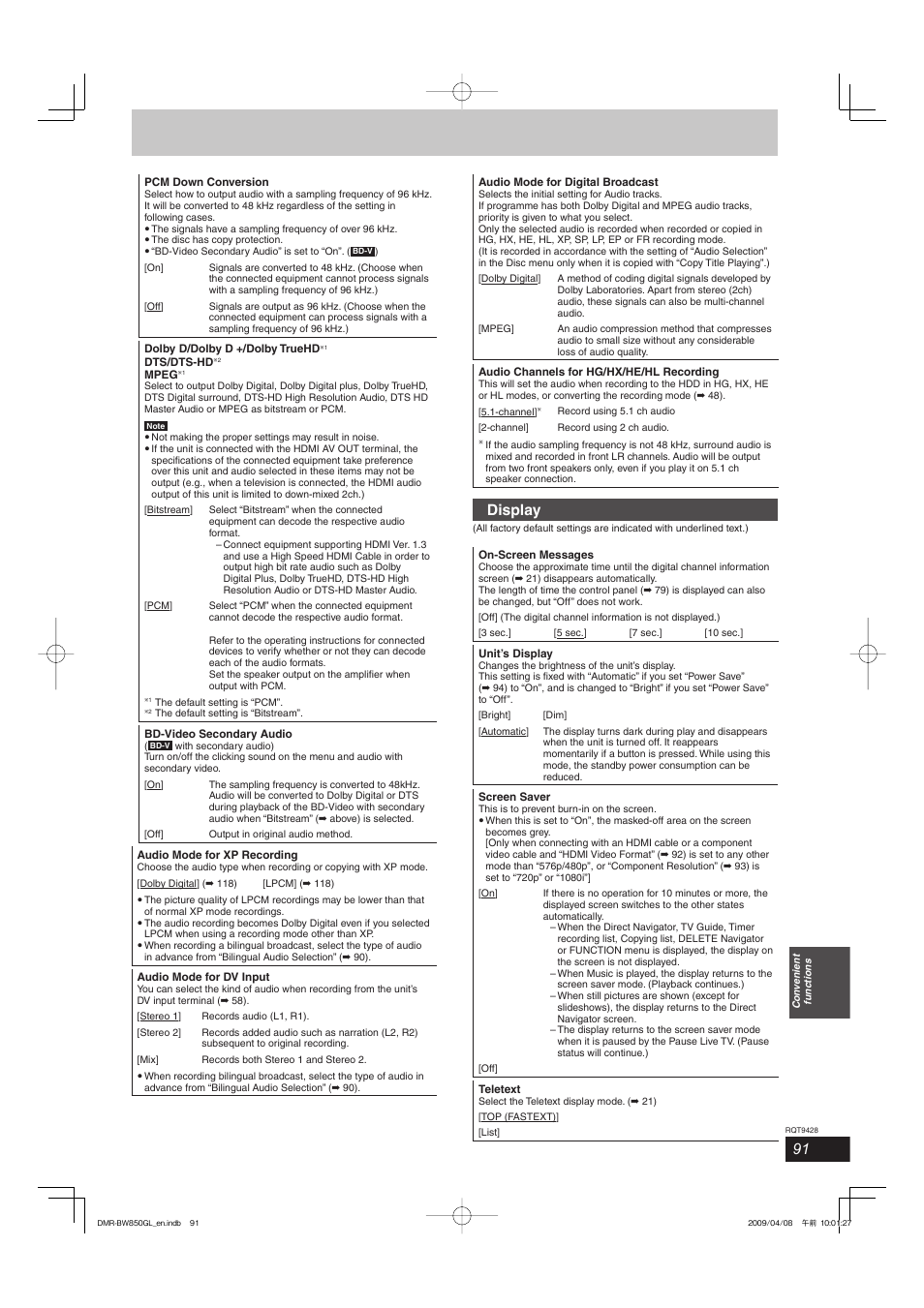 Display | Philips DIGA DMR-BW750 User Manual | Page 91 / 124