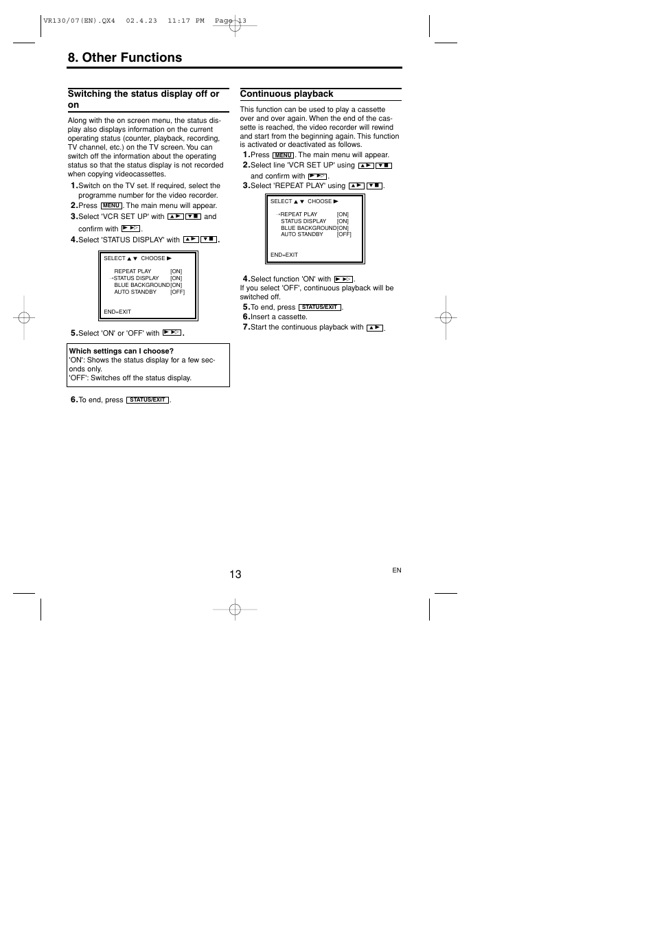 Other functions | Philips VR130/07 User Manual | Page 13 / 16
