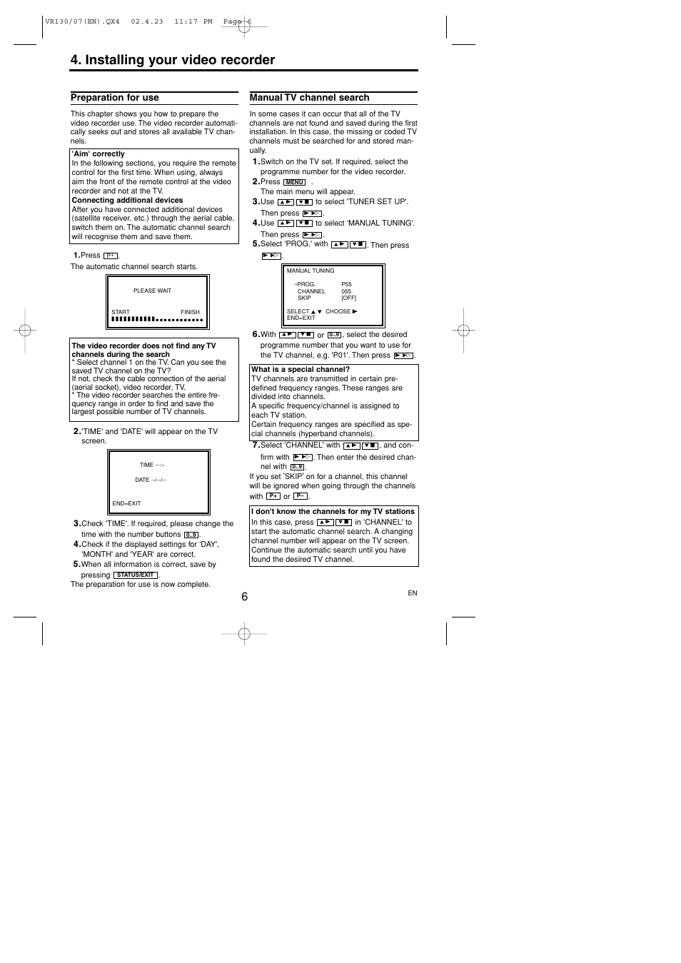 Installing your video recorder | Philips VR130/07 User Manual | Page 6 / 16
