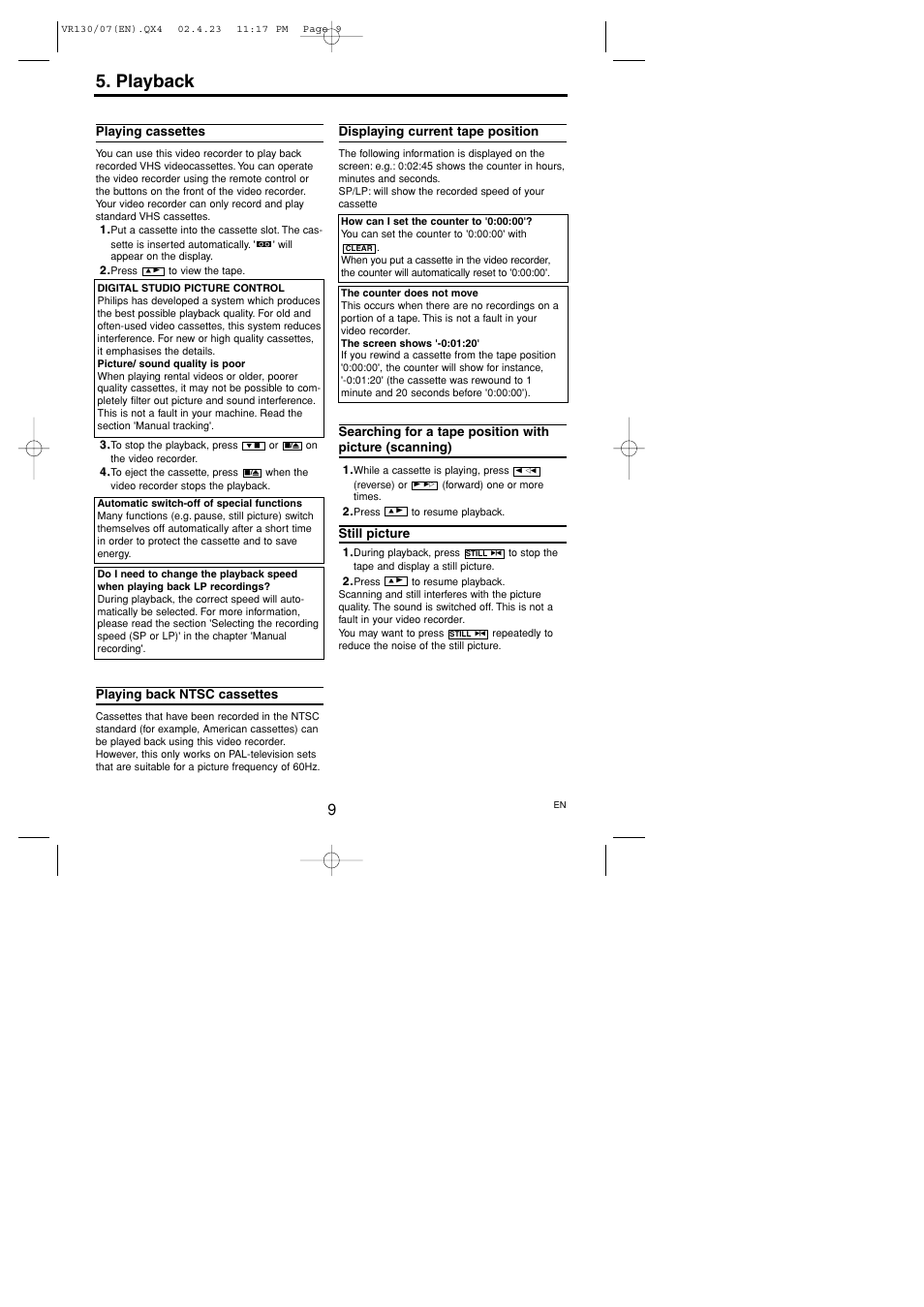 Playback | Philips VR130/07 User Manual | Page 9 / 16