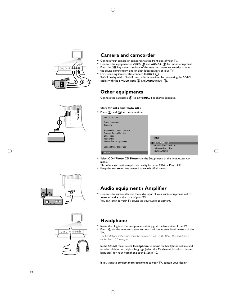 Camera and camcorder, Other equipments, Audio equipment / amplifier | Headphone | Philips TV Remote Control User Manual | Page 16 / 20