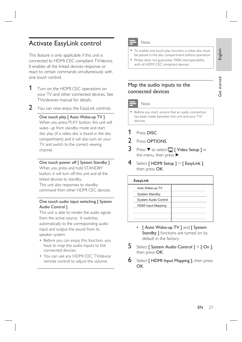 Activate easylink control | Philips HTS4600 User Manual | Page 21 / 46