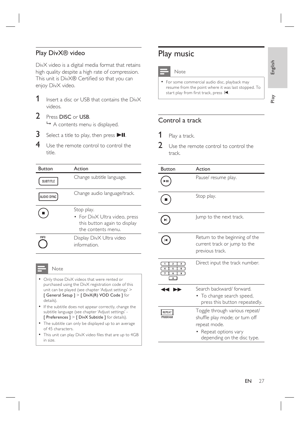 Play music | Philips HTS4600 User Manual | Page 27 / 46