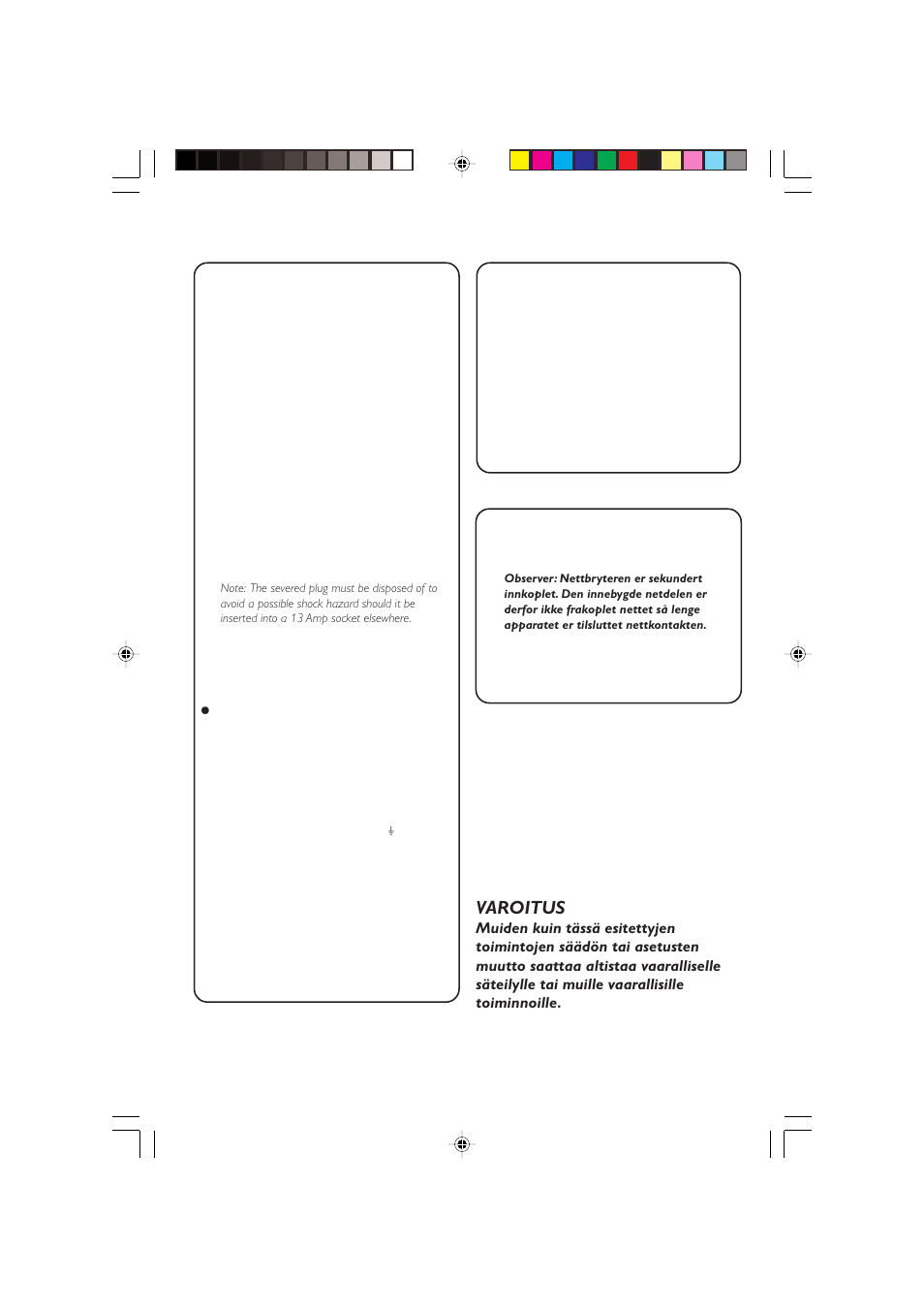 Norge, Italia, Atentie | Varoitus | Philips 3600D User Manual | Page 2 / 49